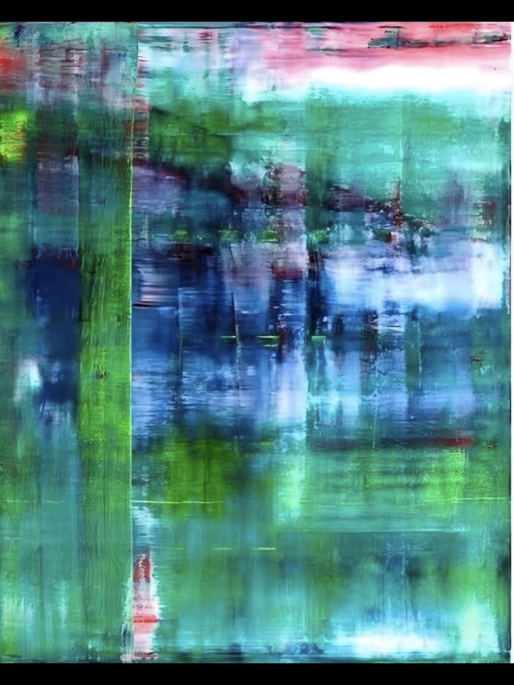 Abstract Mixed-Media Canvas in Green and Blue by